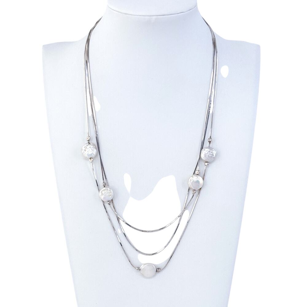 Multi-Strand Necklace with Coin Pearls | Estate Sterling Silver 925 | 16"-18"